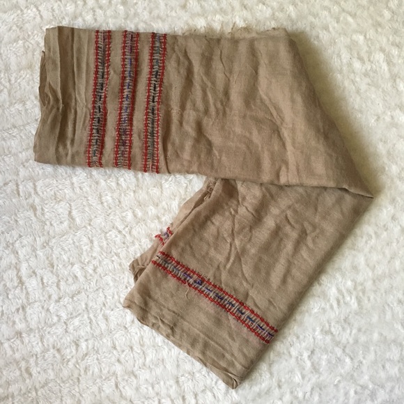 Large sheer bohemian hippie scarf tan and red wrap - Picture 3 of 8